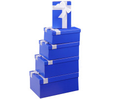 Набор прямоугольных коробок 5 в1 Однотонные синие с лентой (30*20*8-22*12*4см)