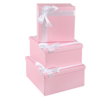 Набор квадратных коробок 3 в1 Однотонные розовые с лентой (19,5*19,5*11-15,5*15,5*9см)